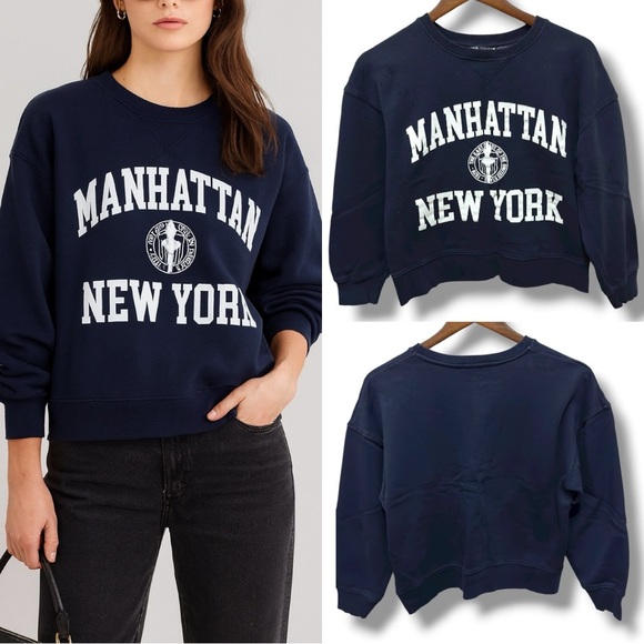 329 ZARA | EUC $98 Morocco Manhattan New York Navy Graphic Sweatshirt (Size S) - Picture 1 of 13